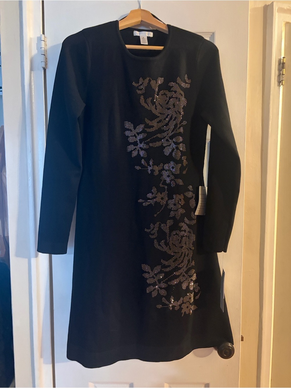 Black Long Sleeve Dress with Floral Sequin Detail